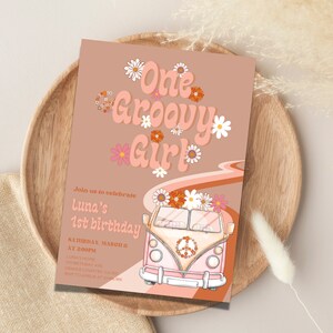 One Groovy Girl Birthday Invitation Editable One Groovy Girl Birthday Invitation Groovy  1st Birthday Invitation Retro Birthday Party