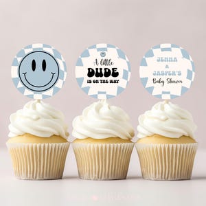Geruite Little Dude babyshower-cupcaketoppers Corjl bewerkbare sjabloon 114 ALD2