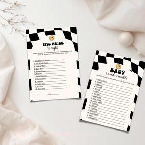 Little Dude babyshower uitnodigingsbundel zwart geruite uitnodiging retro set 109 ALD1 afbeelding 12