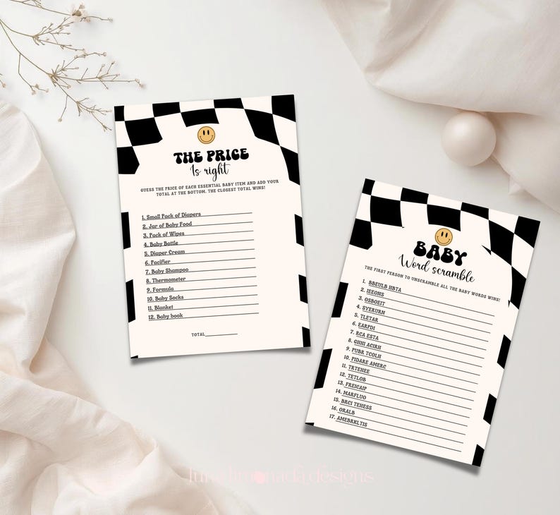 Little Dude babyshower uitnodigingsbundel zwart geruite uitnodiging retro set 109 ALD1 afbeelding 12