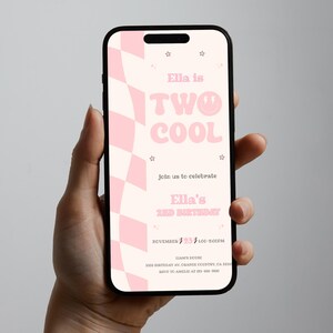 Zwei coole Textnachricht-Einladung, Mädchen zwei coole Geburtstagseinladung, karierte 2. Geburtstagseinladung, bearbeitbares Smile-Gesicht, Corjl 170 TC4