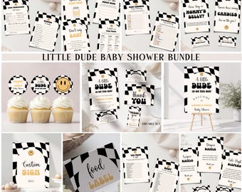 Lot d'invitations pour baby shower Little Dude, invitation rétro à carreaux noirs, 109 ALD1