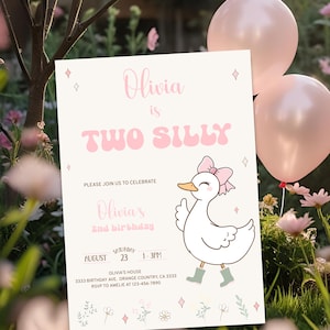 Two Silly Invitation, Printable Two Silly Goose Invitation, Two Silly Girl 2nd Birthday Party Invitation Template, Silly Goose corjl 243 SG2