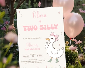 Two Silly Goose Birthday Invitation Template: 2nd Birthday Party (5x7in, Digital Download) 243 SG2