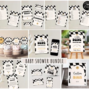 Little Dude-uitnodigingsbundel babyshower: geruit thema (corjl-sjabloon) 109 ALD1