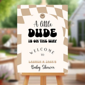 Welkomstbordje Little Dude babyshower: geruite poster (corjl-sjabloon) 212 €