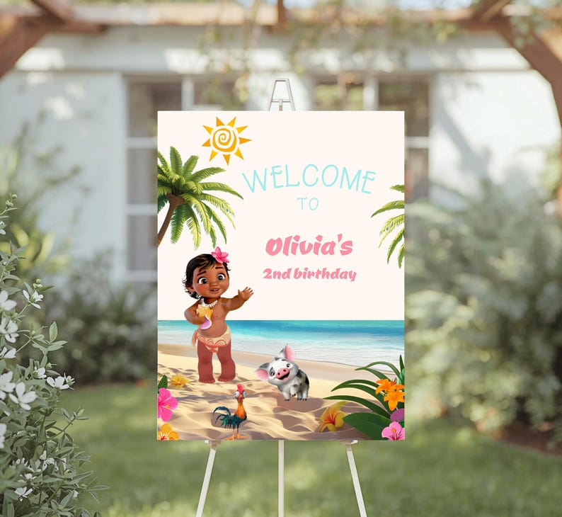 Moana 2 Welcome Sign, Editable 2nd Birthday Party Poster Template 326 image 2