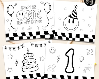 One Happy Dude Birthday Coloring Pages, Smile face Birthday Coloring Pages, Editable One Happy Dude Printable Birthday Activity,  Corjl 13
