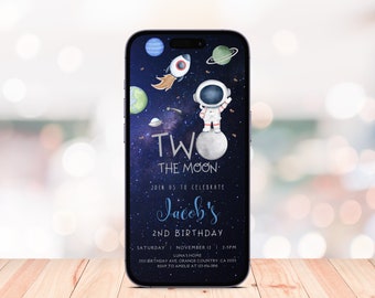 2nd Birthday Boy Electronic Invitation Two The Moon Birthday Evite Galaxy Text Message Invite Outer Space Boy Evite Astronaut Invitation