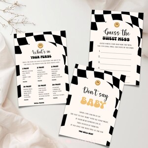 Little Dude babyshower uitnodigingsbundel zwart geruite uitnodiging retro set 109 ALD1 afbeelding 18