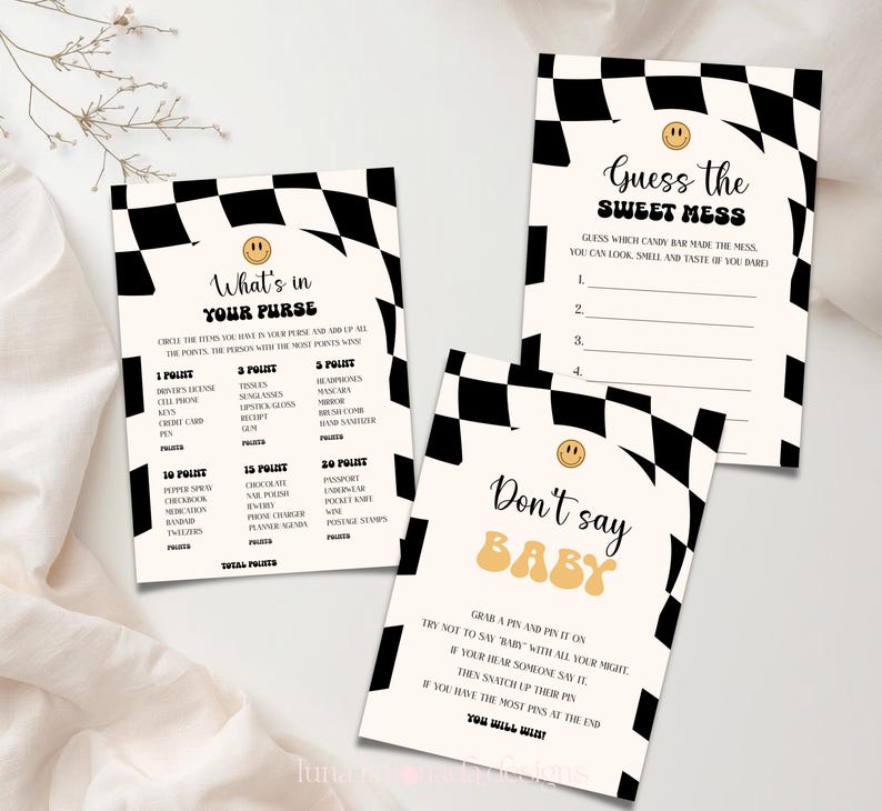 Little Dude babyshower uitnodigingsbundel zwart geruite uitnodiging retro set 109 ALD1 afbeelding 18