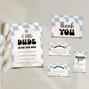 Little dude is onderweg babyshower bundel kerel babyshower uitnodiging geruite babyshower uitnodiging boeken voor baby Corjl 5 ALD2