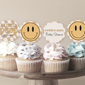 Babyshower cupcake toppers, lach gezicht babyshower cupcake toppers, babyshower cupcake toppers afdrukbare