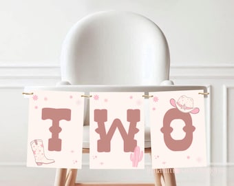 Cowgirl 2.Geburtstag Hochstuhl Girlande: Rodeo Party Decor (Corjl Template) 224 R2