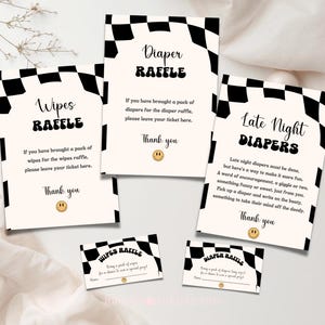 Little Dude babyshower uitnodigingsbundel zwart geruite uitnodiging retro set 109 ALD1 afbeelding 17