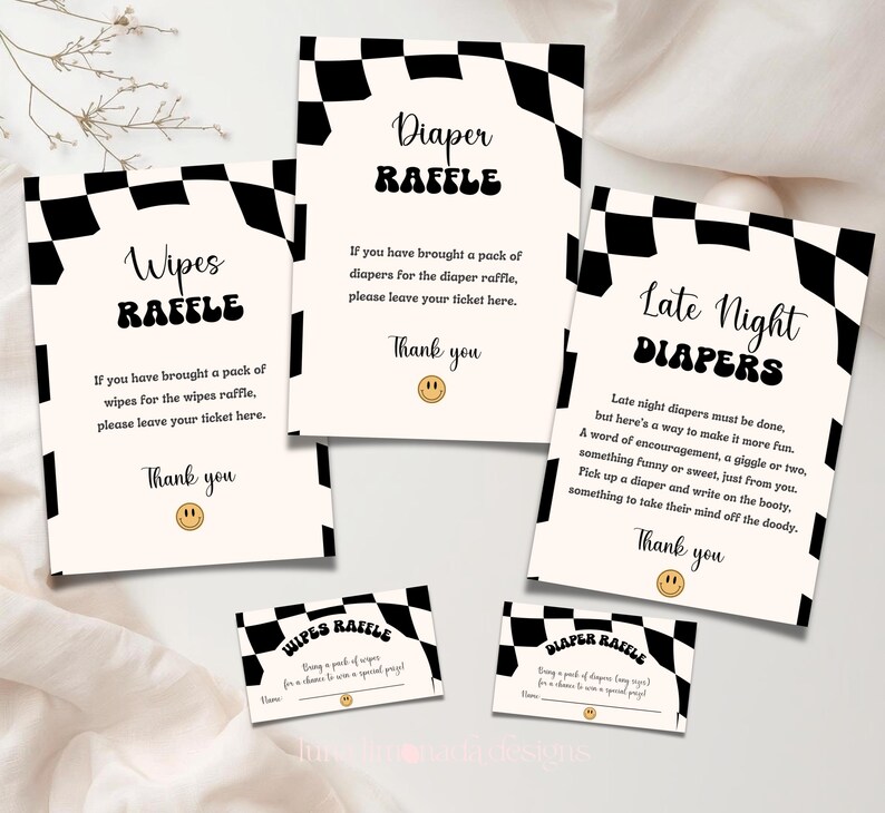 Little Dude babyshower uitnodigingsbundel zwart geruite uitnodiging retro set 109 ALD1 afbeelding 17