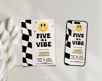 Five is a Vibe 5th Birthday Invitation: Editable Corjl Template 137 FV1