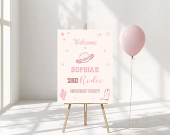 Second Rodeo Birthday Welcome Sign: Cowgirl Party Decor (Corjl Template, 18x24 inches) 164 R2