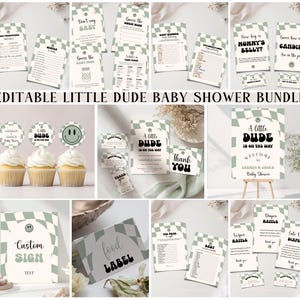 Little Dude uitnodigingsbundel babyshower licht saliegroen geruit retro 110 ALD3