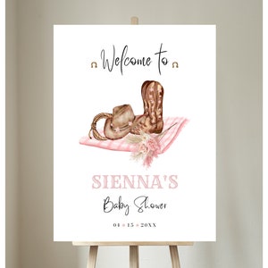 Letrero de bienvenida para baby shower de vaquera: imprimible y editable (descarga digital)