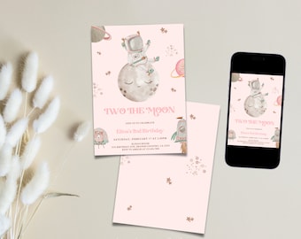 Two The Moon Girl 2nd Birthday Invitation: Astronaut E-vite (Corjl Template) 55