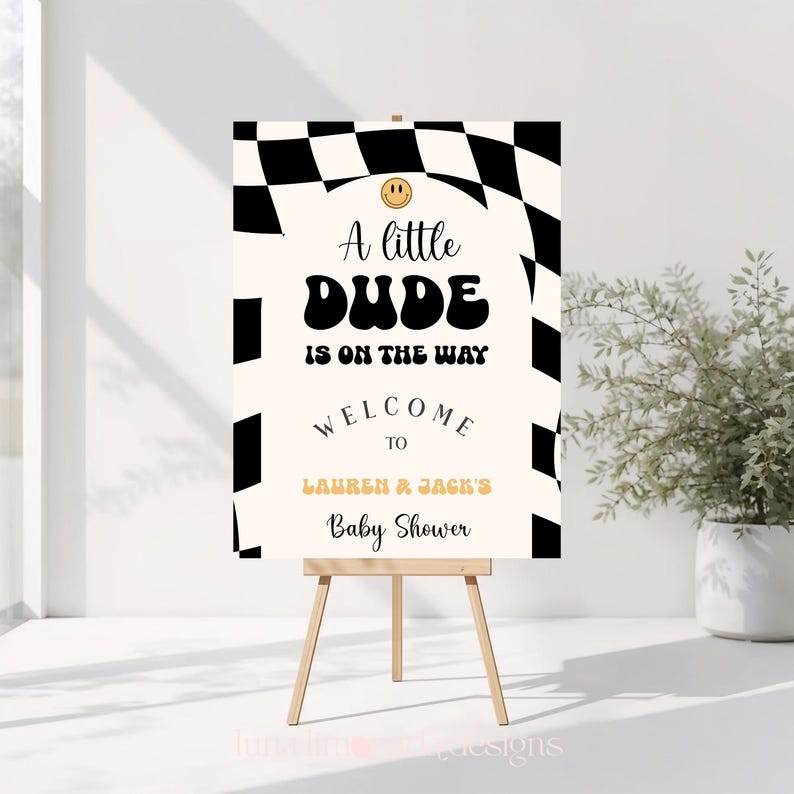 Little Dude babyshower uitnodigingsbundel zwart geruite uitnodiging retro set 109 ALD1 afbeelding 7