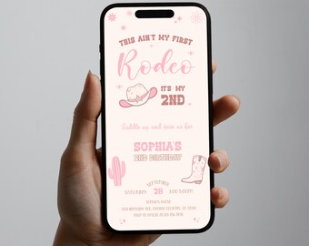 Zweite Rodeo Geburtstagseinladung: Cowgirl Text Evite Template (Corjl Digital Download) 157 R2