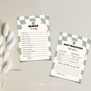 Carte de prédictions de bébé, jeux de baby shower, conseils et souhaits pour les futurs parents, baby shower de visage souriant, thème de baby shower de petit mec ALD3
