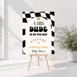 Little Dude welkomstbord zwart geruit babyshower poster retro decor 61 ALD1