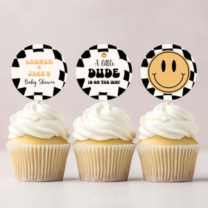 Little Dude babyshower uitnodigingsbundel zwart geruite uitnodiging retro set 109 ALD1 afbeelding 10