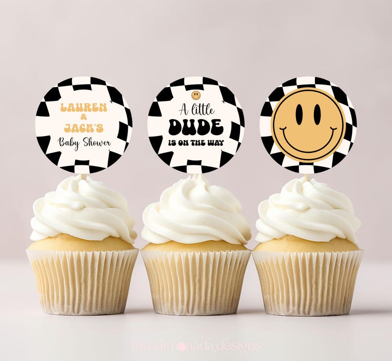 Little Dude babyshower uitnodigingsbundel zwart geruite uitnodiging retro set 109 ALD1 afbeelding 10