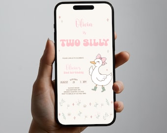 Two Silly Goose Birthday Invitation Template: Girl 2nd Birthday (Corjl Digital Download) 244 SG2