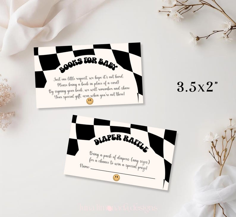 Little Dude babyshower uitnodigingsbundel zwart geruite uitnodiging retro set 109 ALD1 afbeelding 4