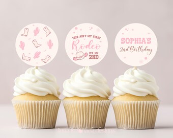 Zweiter Rodeo Cupcake Toppers: Cowgirl Geburtstagsparty Dekoration (Corjl Vorlage, 2x2 zoll) 163 R2