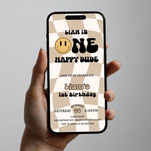 One Happy Dude Invite, Texteinladung zum 1. Geburtstag, Dude 1. Geburtstagseinladung, One Cool Dude-Telefoneinladung, Corjl 37 OHD3