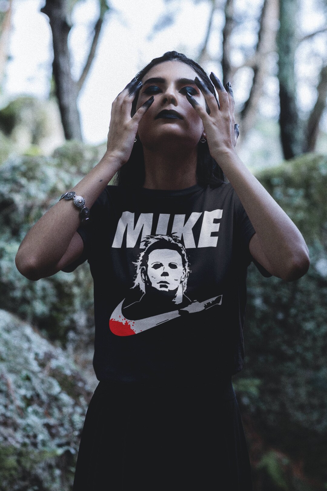 michael myers dress shirt Middle of Beyond Halloween button up shirt (Michael Myers)