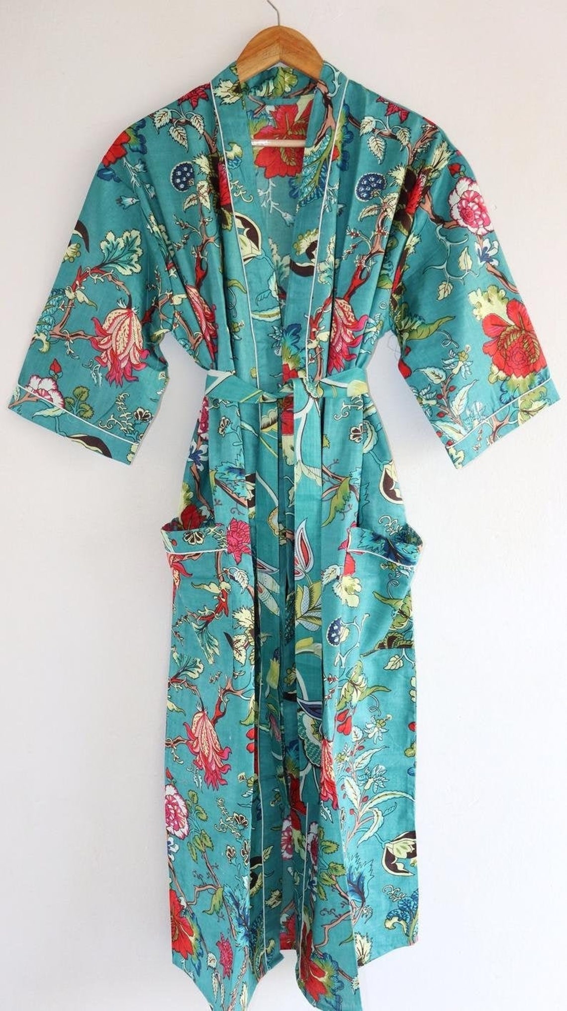 Kimono Robe Ladies Dressing Gown Hand Printed 100 Light Etsy