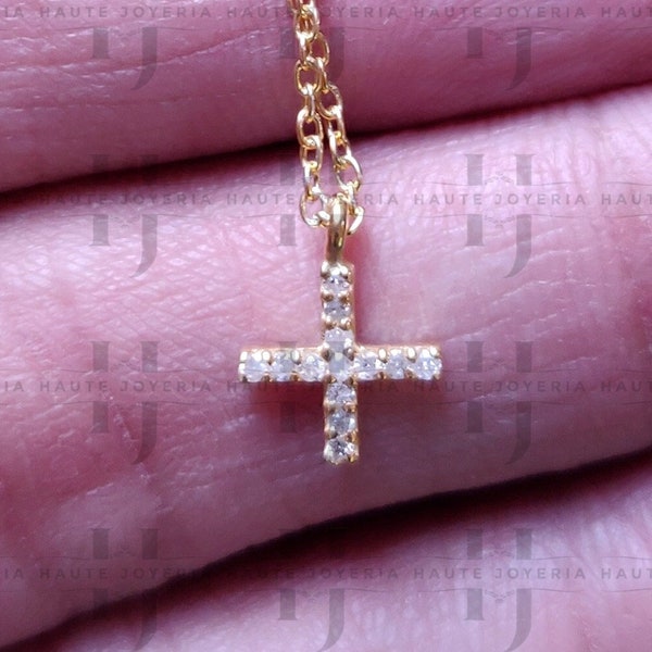 Natural Diamond Tiny Cross Charm, Gold Plus Necklace, Dainty Plus Sign Pendant, Minimalist Gold Chain Necklace, Plus Pendant, Cross Necklace