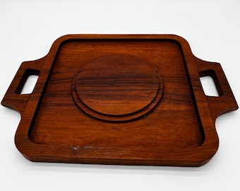 Bandeja de servir de teca auténtica Julio Pomergantz / Artículos de bar tailandeses de estilo moderno de mediados de siglo / Bandeja de madera de estilo moderno danés