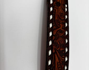 Correa de cinturón de cuero vintage Tony Lama, talla 26, marrón, estilo western, con detalles repujados. Correa de repuesto Leonida.