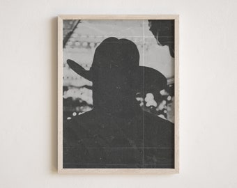 King of the Rodeo, Goth Cowboy Silhouette, Vintage Black & White Western Aesthetic Photography, Digital Art Print, Multiple Sizes Included