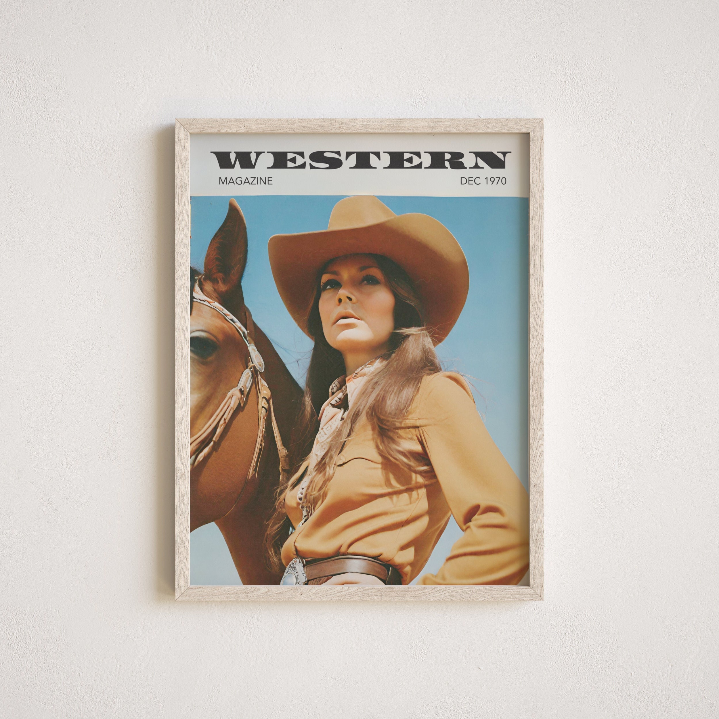 1970s Vintage Western Magazine Cover, Mid Century Cowgirl Art Print, Retro Western Wall Decor, Digital Download, Multiple Sizes Included