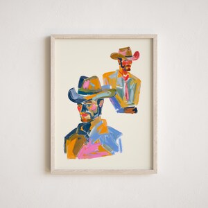 Ilustración abstracta de vaquero, retrato de vaquero colorido en estilo pop art, impresión de arte occidental de mediados de siglo, descarga digital, varios tamaños incluidos