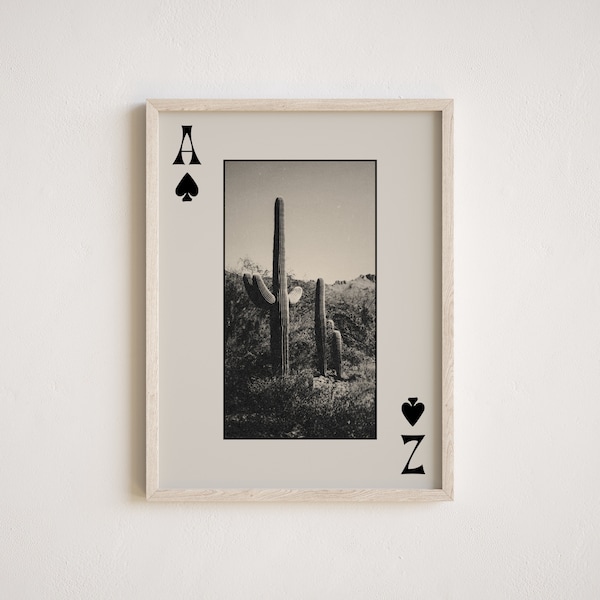 Arizona Saguaro Cactus Playing Card Digital Art Print, Retro Arizona State Travel Poster, Aesthetic Desert Wall Art, Multiple Sizes Included