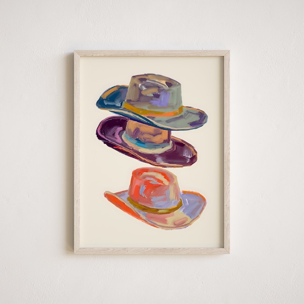 Abstract Cowboy Hats, Mid Century Modern Art Print, Vintage Western Painting, Trendy Wall Decor, Digital Download, Multiple Sizes Included