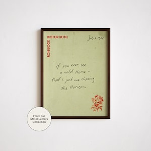 Póster tipográfico vintage del oeste, impresión artística con membrete de motel retro, cita inspiradora manuscrita, decoración de pared ecléctica/descarga digital