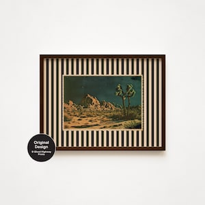 Vintage Desert Night Postcard Digital Art Print, Eclectic Wall Decor, Bold Striped Mixed Media Collage, Maximalist Aesthetic Home Decor