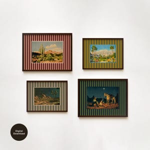 Westliche Postkarten-Kunstdruck-Set, sofortige kuratierte Galeriewand, Eklektische Vintage Wohndekoration, bunte Wüstenlandschafts-Illustrationen