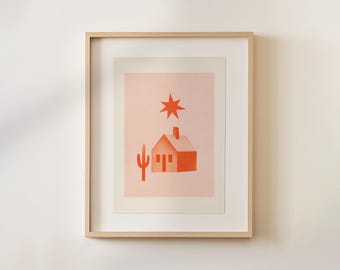 Mi Casa Es Su Casa Digital Art Print, Whimsical Western Folk Art Illustration, Eclectic Southwest Home Decor, Trendy Wild West Wall Art