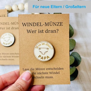 Luiermunt – Gegraveerde houten munt voor nieuwe ouders